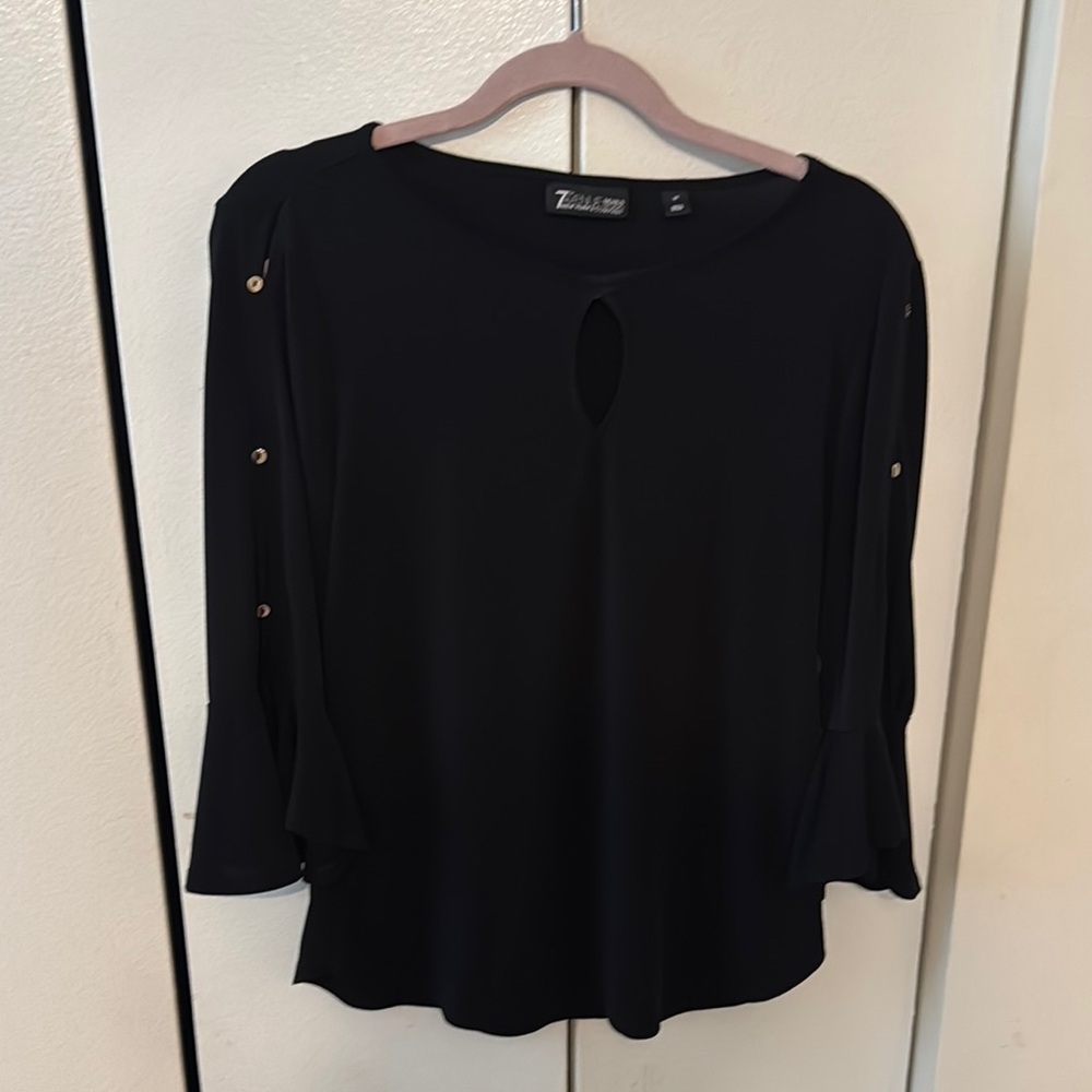 New York & Company Black 3/4 Sleeve Cut Out Blouse
